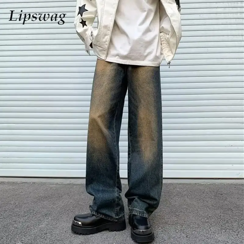 

Джинсы мужские прямые свободного покроя, винтажные брюки из денима, вареный дизайн, Классические штаны, уличная одежда, осень