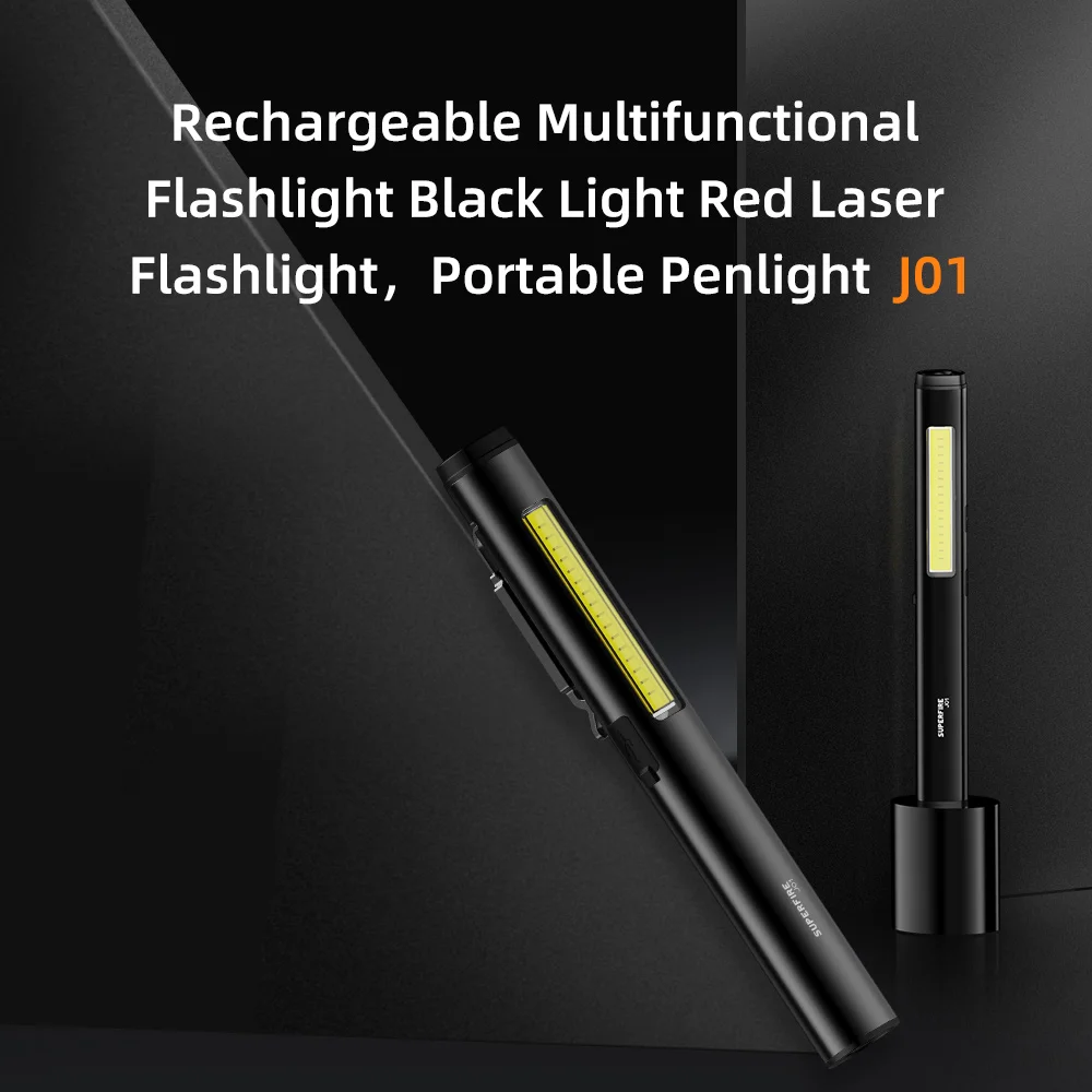 

SUPERFIRE J01 edc flashlight (COB/LED/UV/RED) self defense Pen Torch with Stepless dimming Lantern for camping flash light