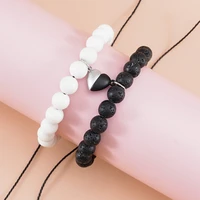 tulx 2pcs heart shape magnet pendant bracelet couples love meaningful natural stone beads bracelet braided rope jewelry