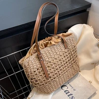 big straw bucket bag for women 2022 summer trendy weave brand beach basket top handle handbags fashion simple shoulder bags