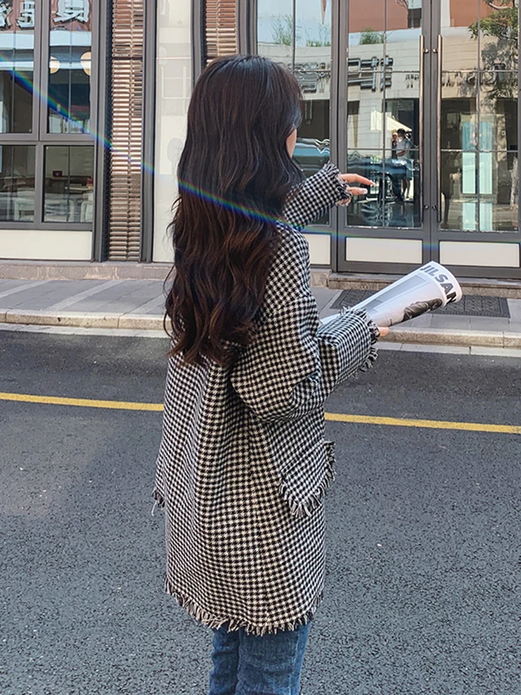 Изящная популярная верхняя одежда в стиле ретро с узором гусиные лапки женская