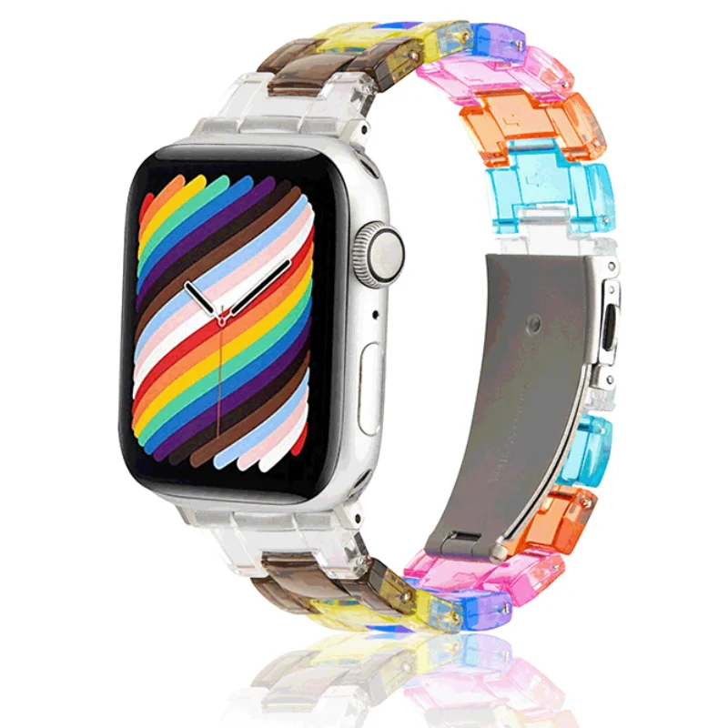 

Apply To Apple Watch Strap 5/6/7/8 / SE Apple Rainbow Transparent Resin 2 Rupee Items20/22/8/40/41/42/44/45/49 Mm Strap