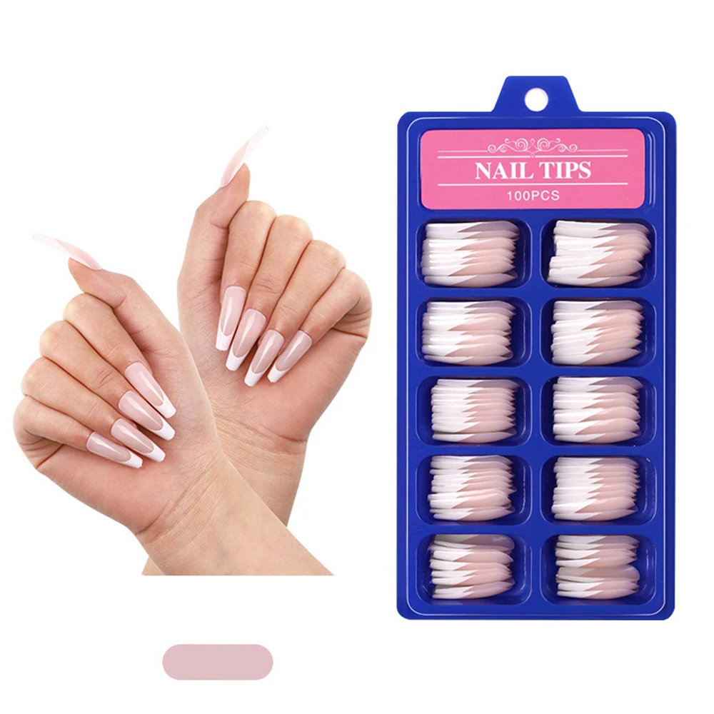 

100Pcs French White Edge Pure Color False Nails Fire Patterns Design Cool Girls Hand Decorative Full Cover Detachable Fake Nails