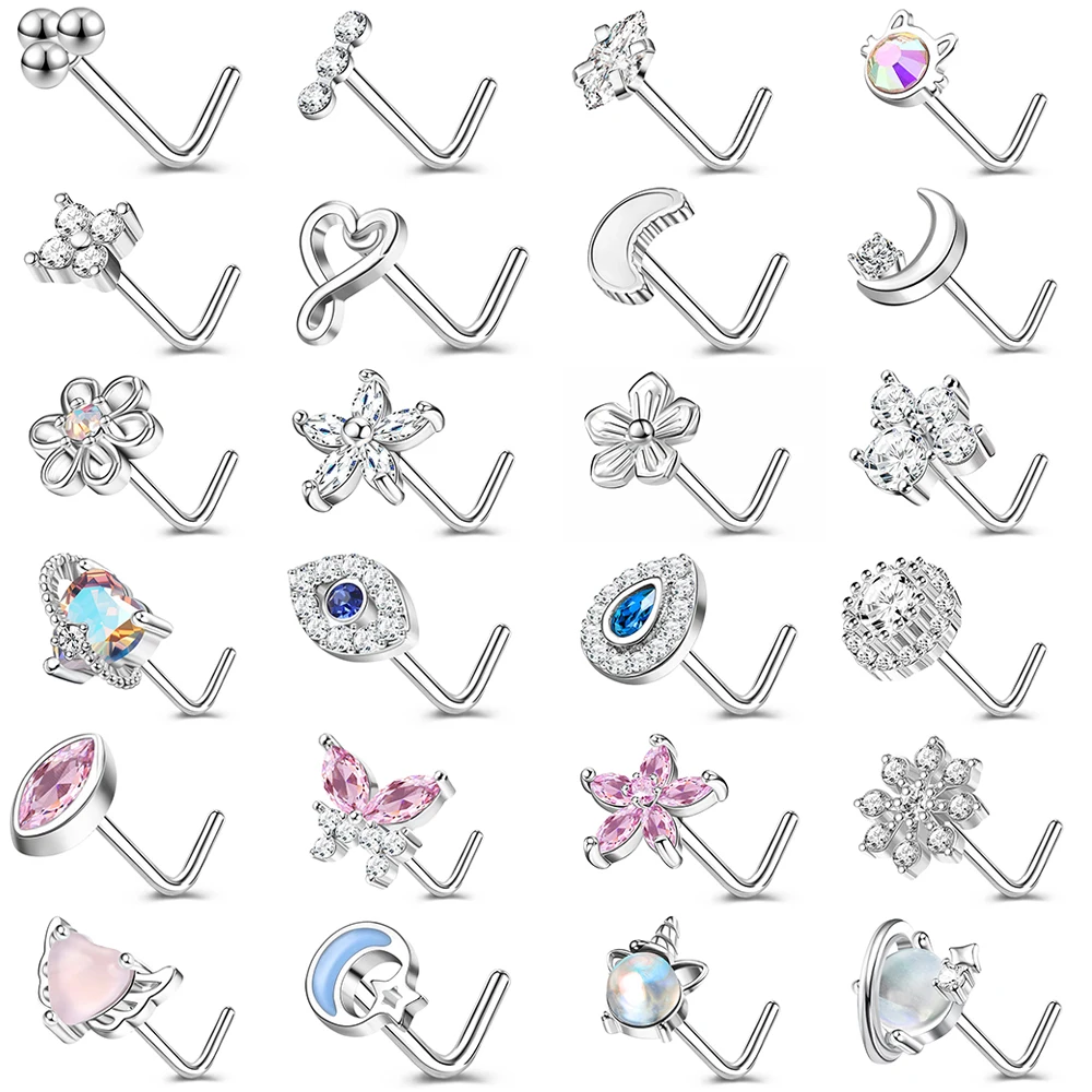 

AOEDEJ 20G 1PC Copper Nostril Stud Jewelry for Women Crystal Flower Eye Nose Studs Opal Heart Moon Nose Piercings Body Jewelry