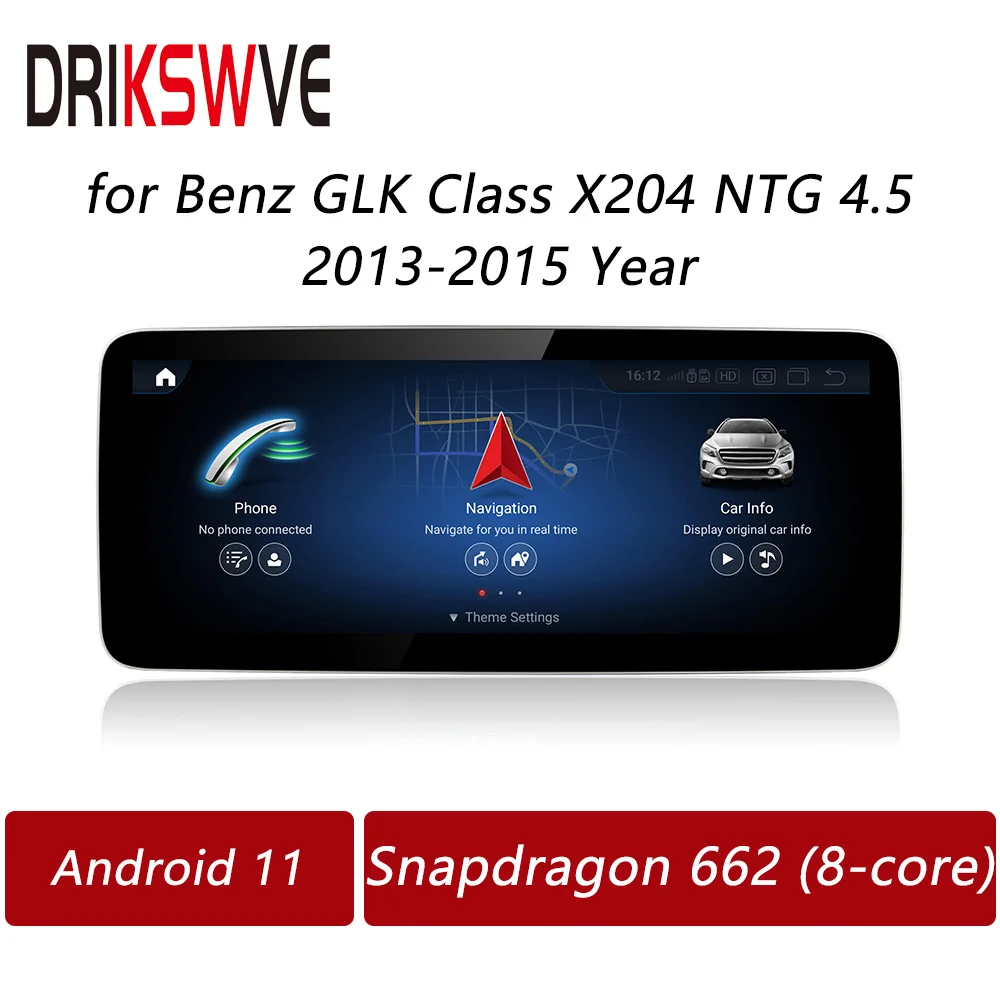 

DRIKSWVE Android Auto Screen Snapdragon 662 8 Core Car Radio Stereo Multimedia Player for Mercedes Benz GLK CLASS X204 2013-2015