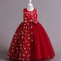2022 new christmas vestidos sleeveless print princess dresses for kid girls evening dress bow flower girls party dresses 5 14y