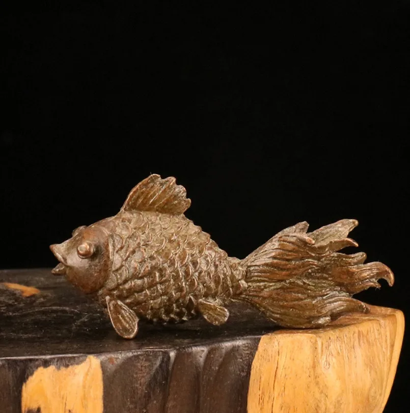 

3D Bronze Fish Statue Vintage Style Metal Simulation Goldfish Model Home Office Room Table Decor Collection Figurines