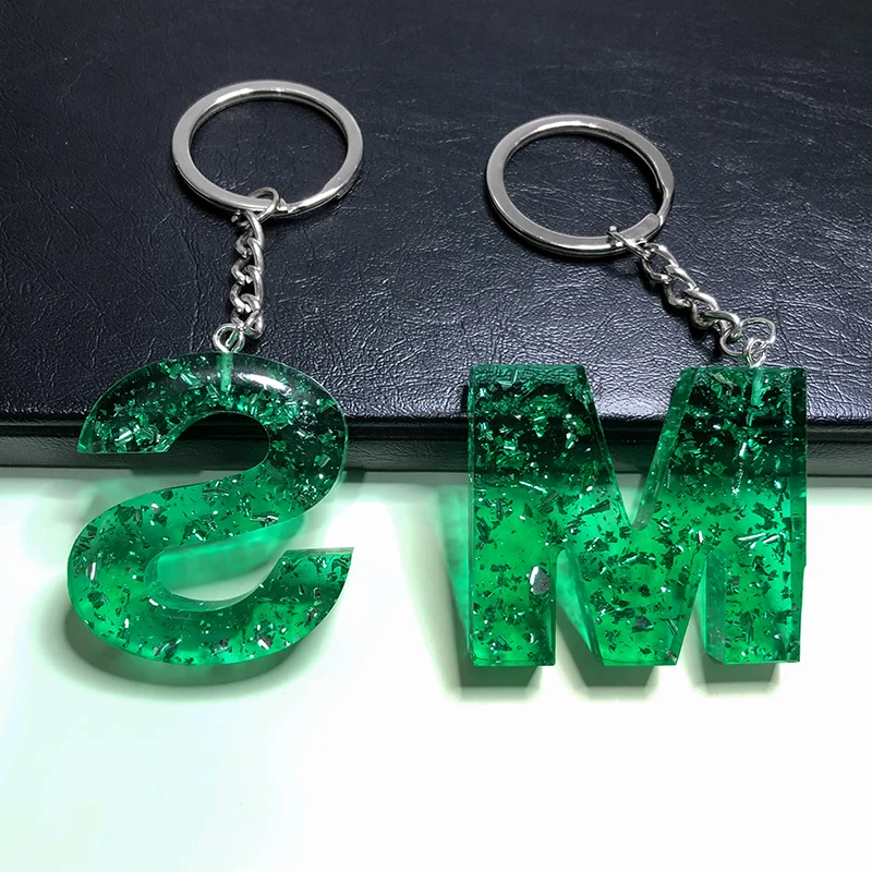 

Green Initial Letter Acrylic Keychains Holder Resin Transparent Alphabet Keyrings for Bag Charms DIY Handmade Jewelry Wholesale