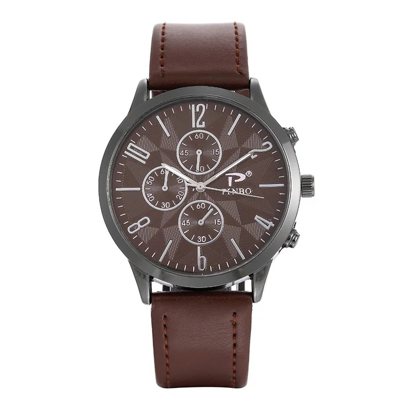 Часы наручные мужские кварцевые с кожаным ремешком и циферблатом - купить по