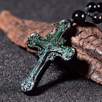 natural chinese rainbow eye obsidian hand carved cross pendant fashion boutique jewelry men and women necklace popular gift