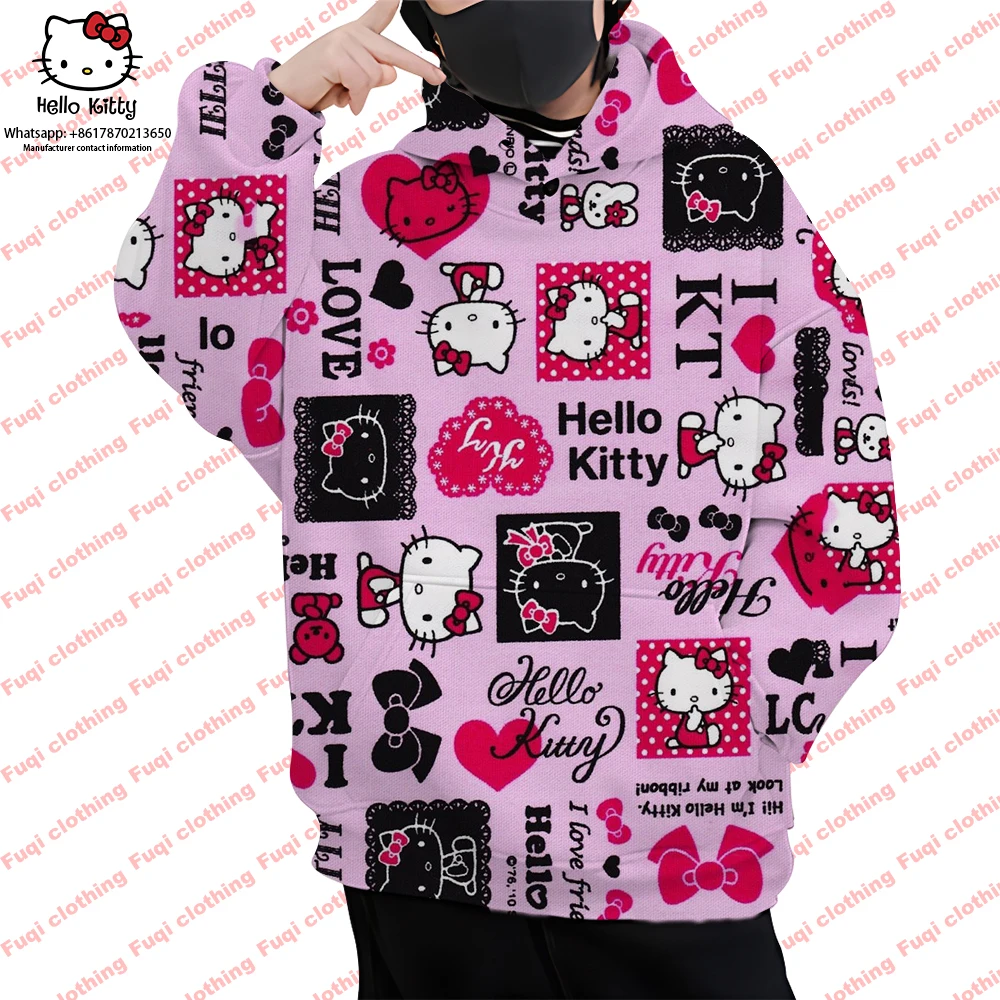 

Harajuku cartoon long sleeve sweatshirt loose fashion clothing teen cute parent-child dress hello kitty long sleeve top