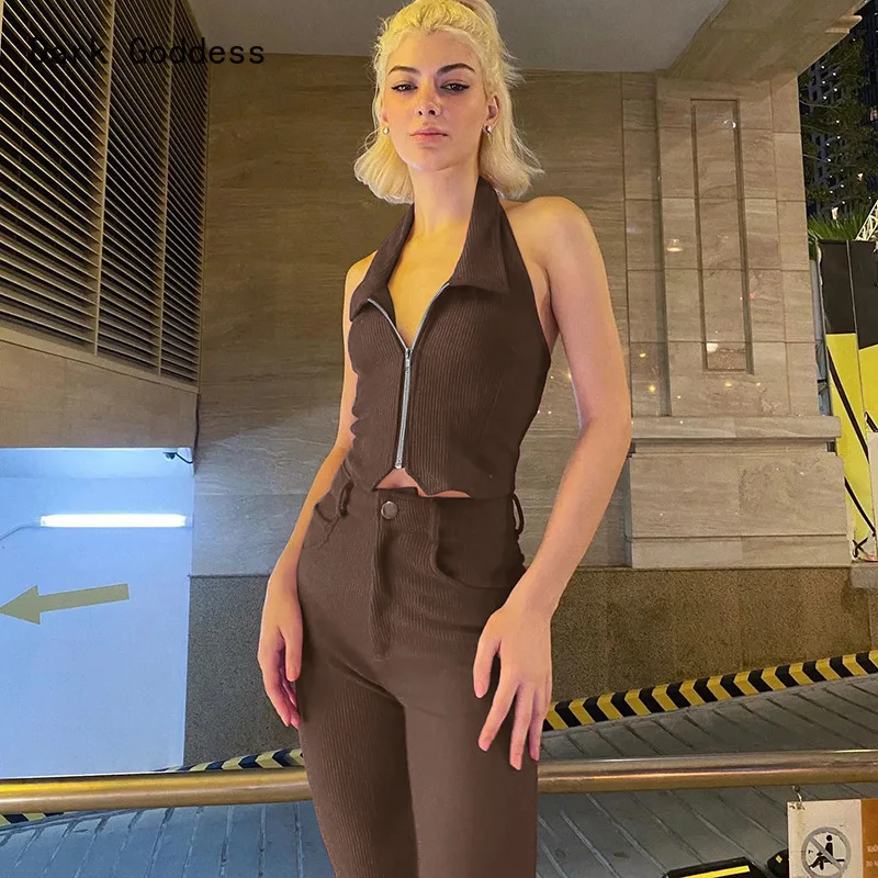 Готический облегающий Повседневный коричневый модный вязаный женский