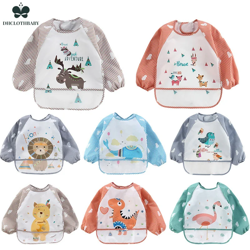 

Baby Bibs Cute Children Waterproof Long Sleeve Art Smock Feeding Reverse Dressing Eating cClothes Bib Apron for Kids 0-3 Years