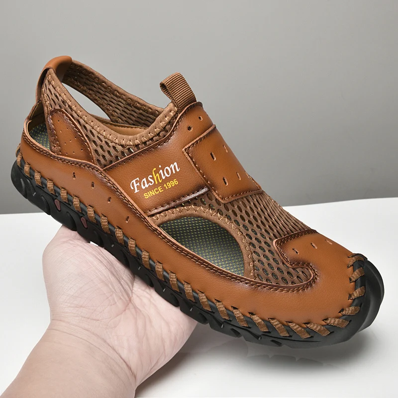 

Summer Leather Men's Sandals High Quality Comfortable Handmade Sandals for Men Rubber Beach Shoes Sandalias Men Shoes Big Size