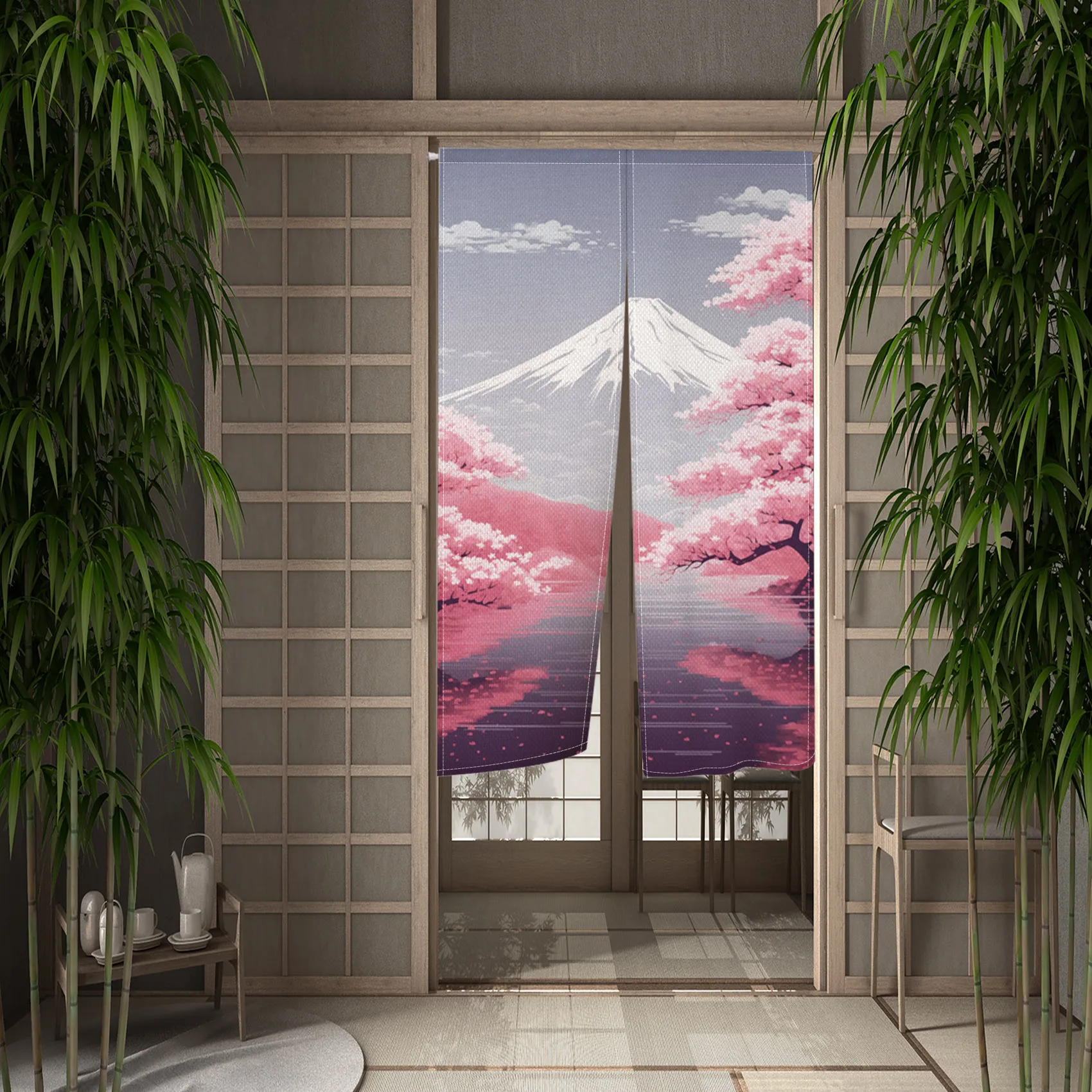 Вишневый цвет Mt. Fuji японский пейзаж дверная занавеска для спальни ресторана