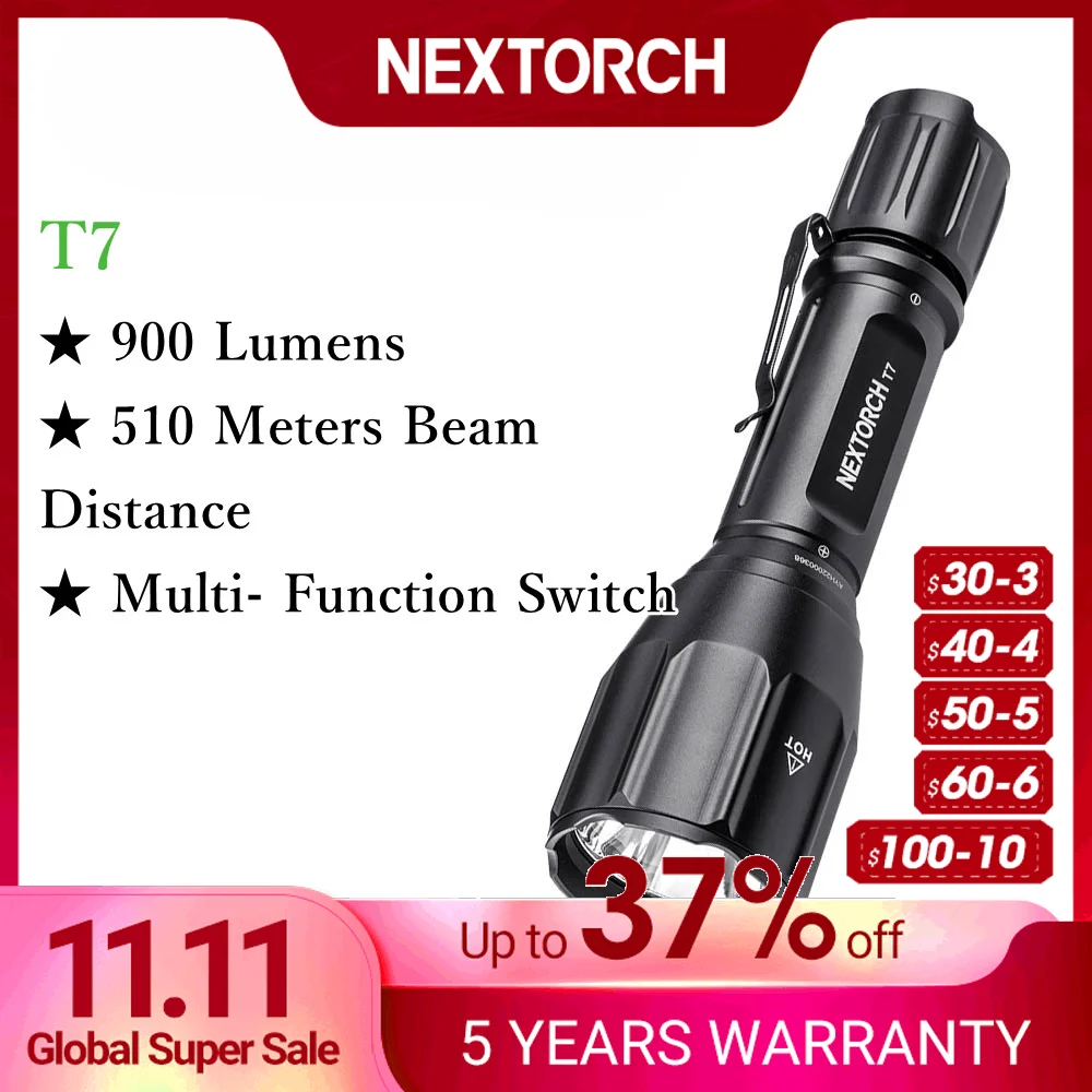 

NEXTORCH 900 Lumens Led Hunting Flashlight 510 Meter Long Range Hunting Flashlight Set T7 with Remote Switch
