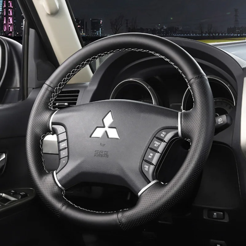 Для Mitsubishi Pajero 2007-2014 Galant 2008-2012 прошитая вручную черная накладка на руль из натуральной кожи из углеродного волокна