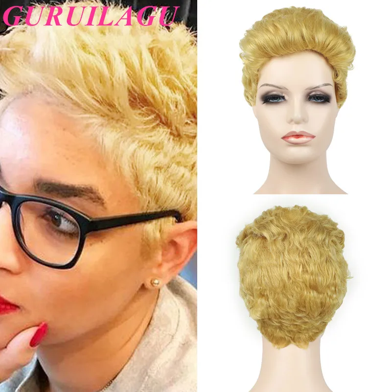 

GURUILAGU Synthetic Hair Wigs for Women Blonde Wig Female Natural Wavy Synthetic Wig High Quality Short Wigs on Sale Clearance