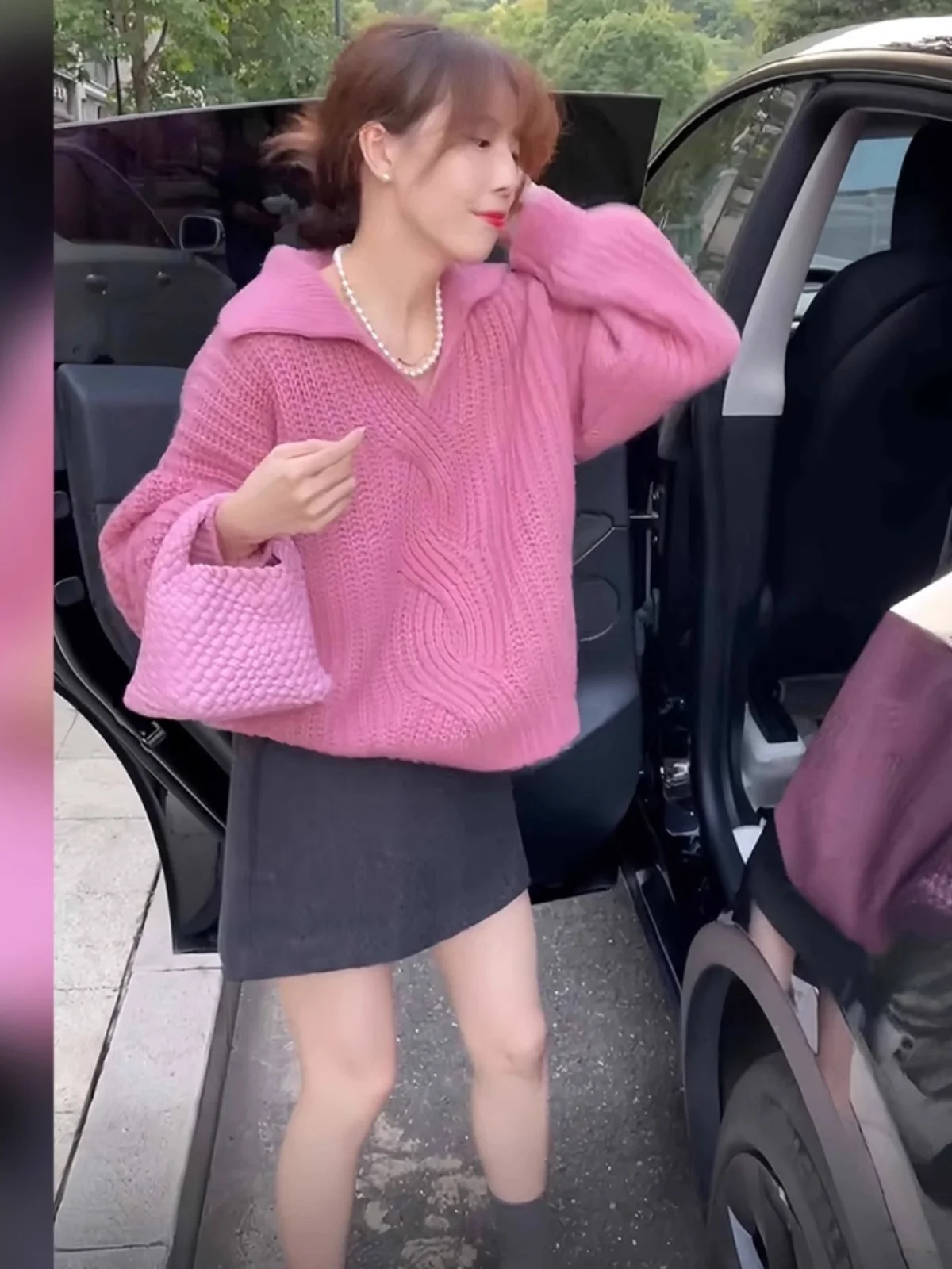 Корейская серия Idle Sle высококачественный розово-красный вязаный свитер женский