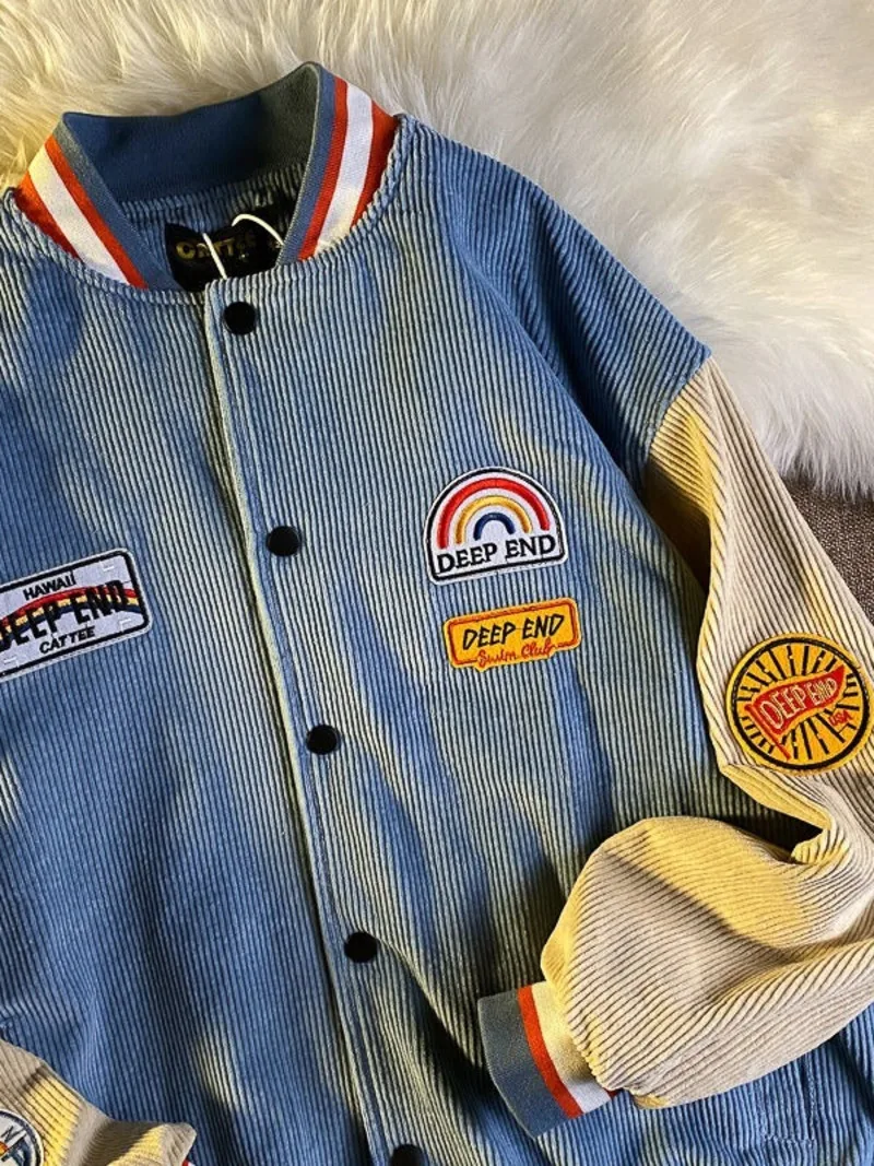 

New College Style Corduroy Embroidery Baseball Uniform For Men And Women Couples American Retro Street Trend Loose Jacket