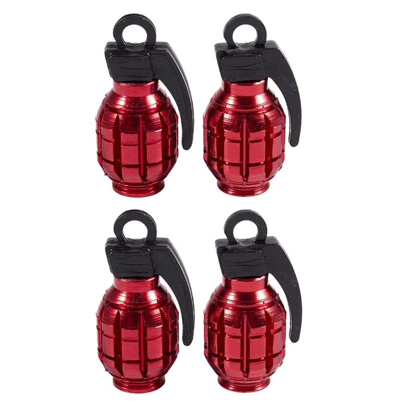

4PCS Grenade Alloy Valve Caps Dust Covers Bike Bicycle MTB BMX Car (RED)
