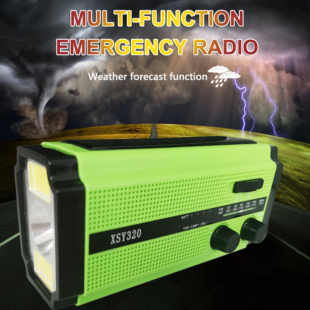 xsy 320 5000mah radio solar hand crank emergency radio flashlight read light amfm phone charger sos alarming device eu version free global shipping