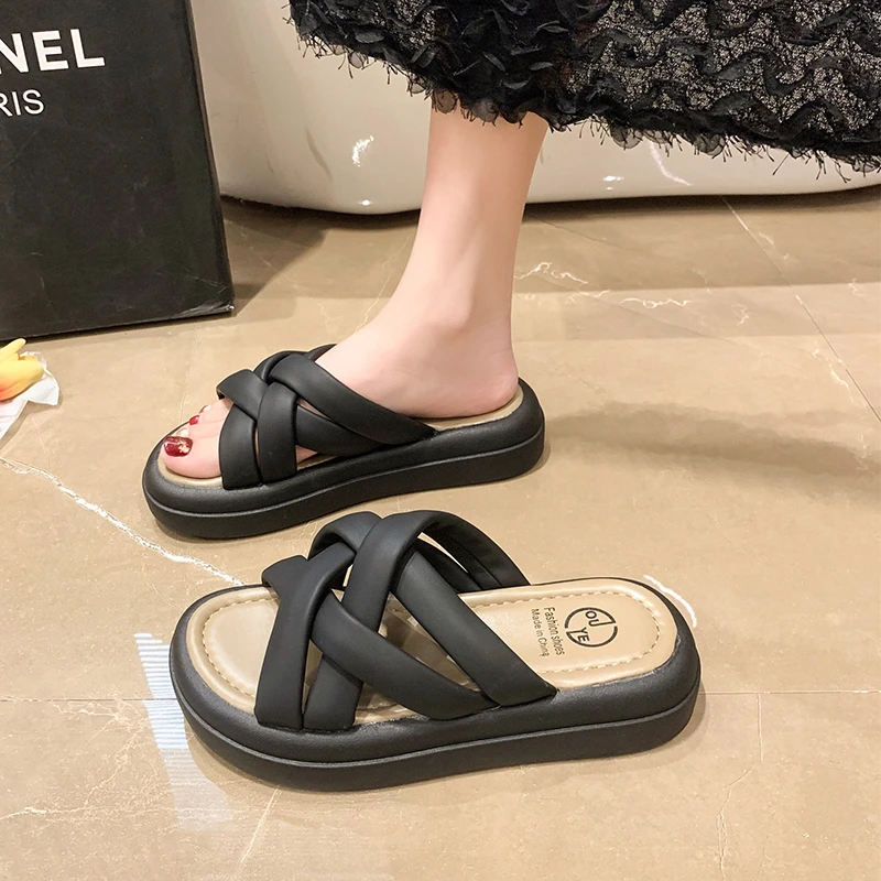 

Женские шлепанцы, летние Роскошные Шлепанцы из искусственной кожи, на средней платформе, 2023