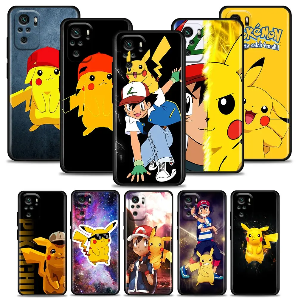 

Cartoon Ash And Pikachu Phone Case for Redmi 10 9 9A 9C 9i K20 K30 K40 Plus Note 10 11 Pro Soft Silicone Case Pikachu