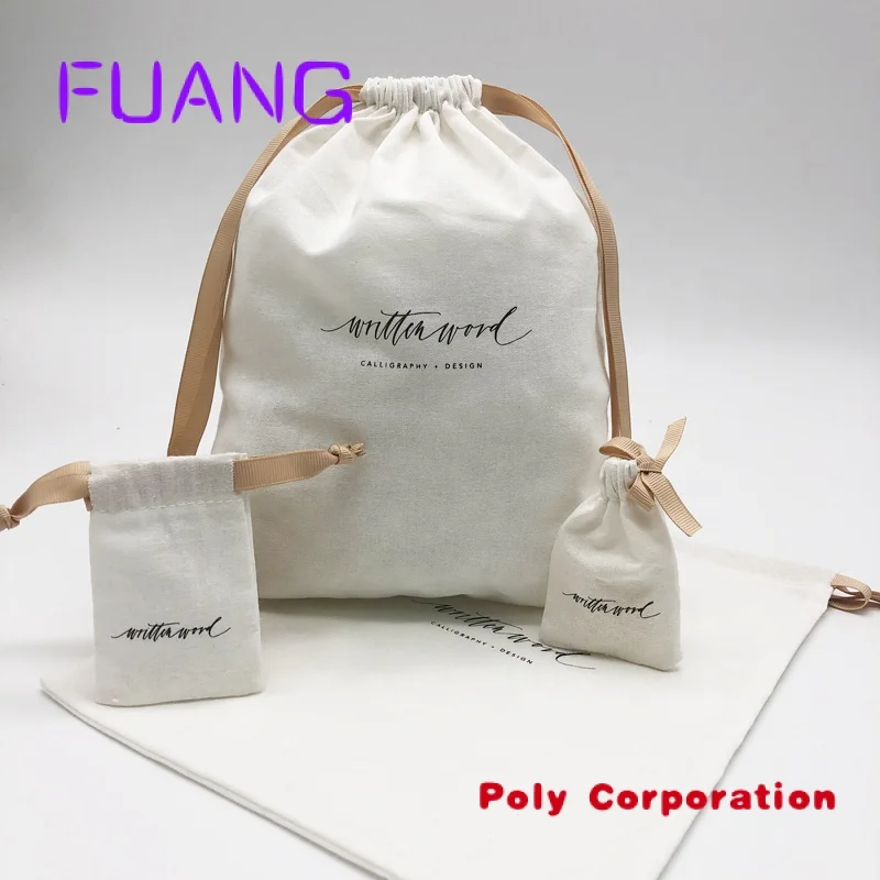 Custom wholesale white drawstring Cotton muslin Gift Packaging Bag With Ribbon for jewelry