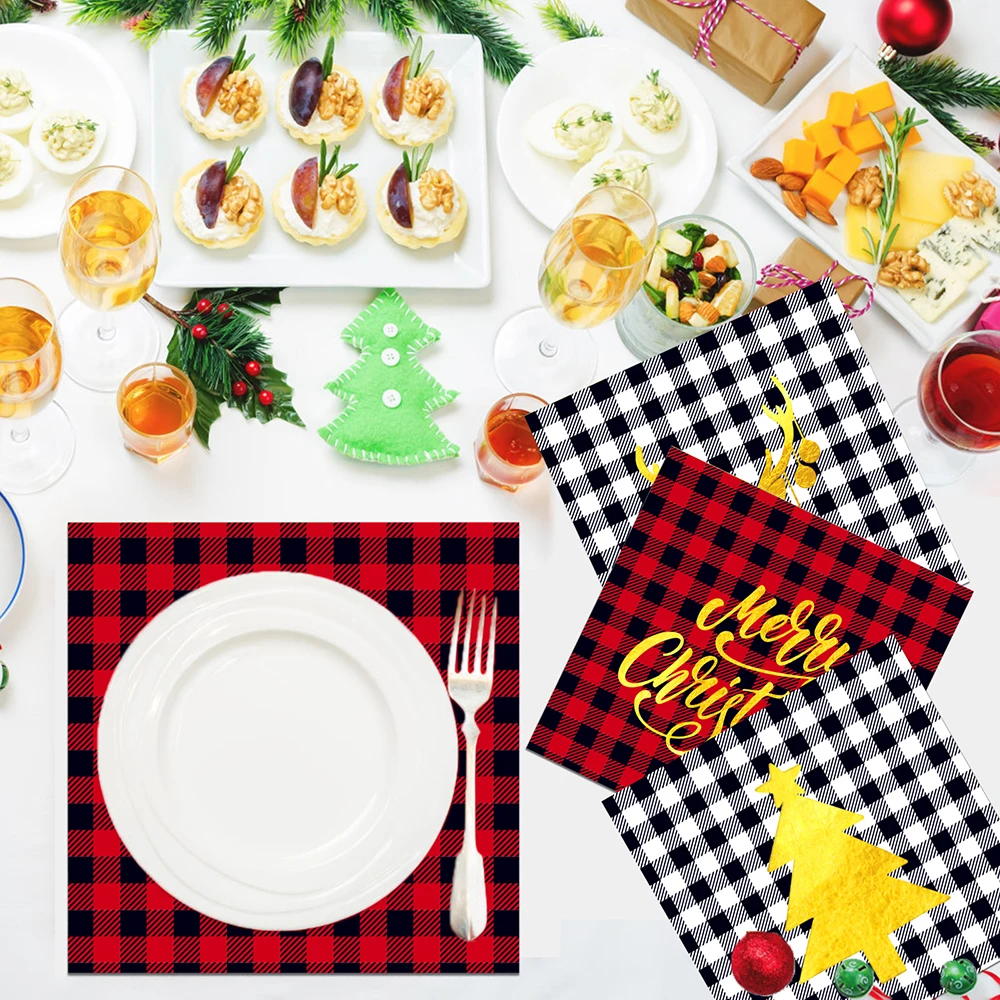 

20pcs/set Cartoon Deer Christmas Snowflakes New Year Party Disposable Paper Napkins Tissues Birthday Party Tableware Decorations