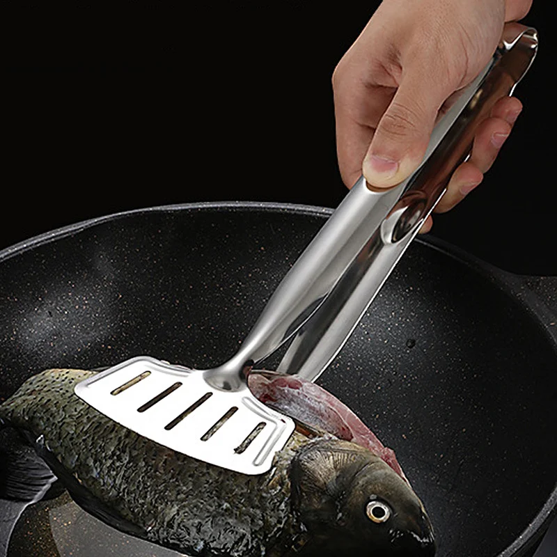 

Stainless Steel Roast Fish BBQ Tong Bread Meat Clip Kitchen Cooking Tool Barbecue Grilled Steak Clamp Frying Spatula Fried Shove