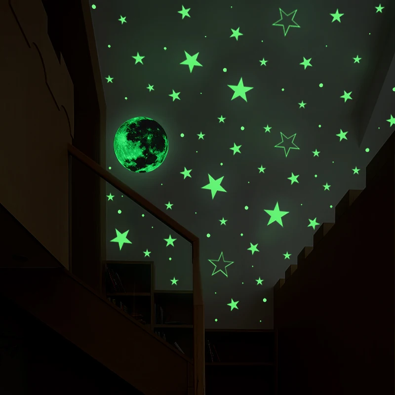 444 шт./компл. светящаяся Луна Звезда Настенная Наклейка светится в темноте