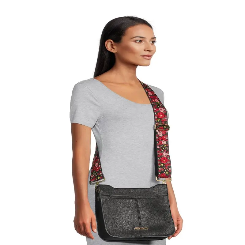 Josie Women's Medium Crossbody Handbag with embroidered strap, Black