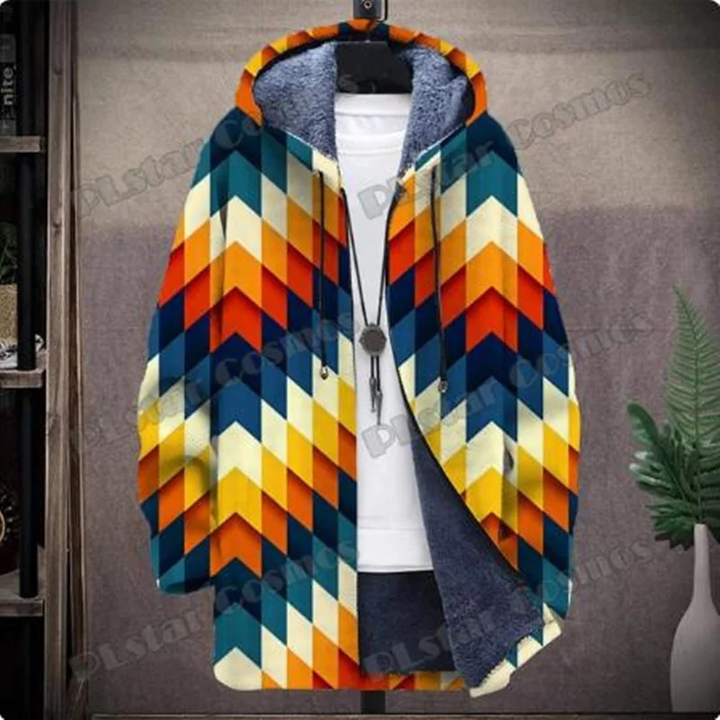 

Men's Winter Hooded Jacket Pattern 3D Printed Zipper Hooded Jacket Fashion New Casual Thick Insulation Hooded Jacket