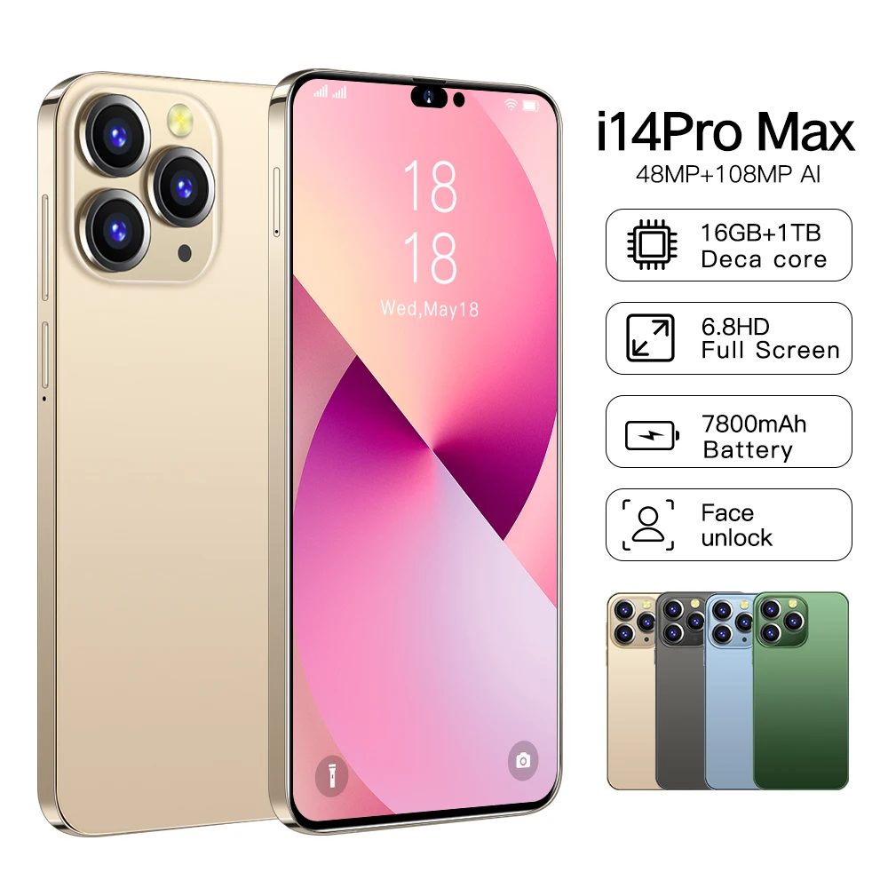 

Brand New i14 Pro Max Smartphone Original 2023 HD Full Screen 6.8 Inch Mobile Phones Global Version Android 3G 4G 5G Cell Phone