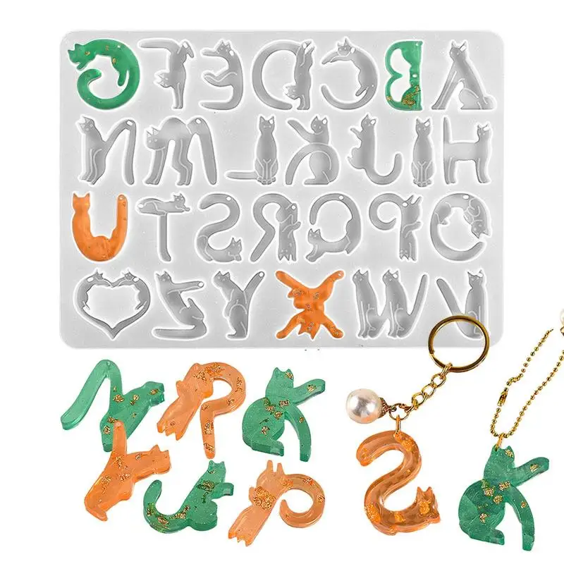 

Литье из смолы, форма алфавита, дизайн кошки, силиконовые буквы, многоразовые литые формы для брелоков, глина мелки