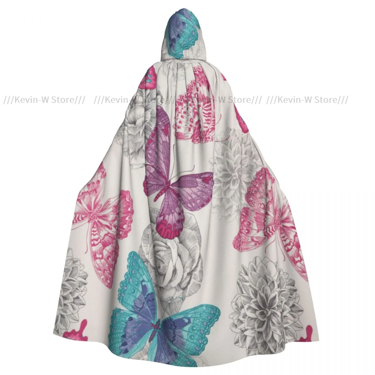 Накидка унисекс с капюшоном бабочками и цветами