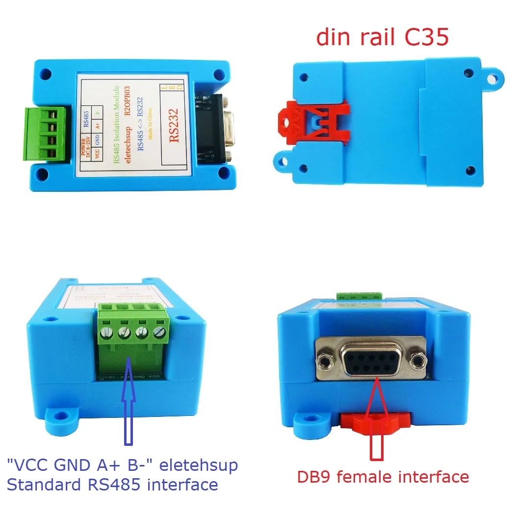 DC 12V 24V RS232 to RS485 Изолятор-конвертер PC COM Последовательный порт UART для Modbus RTU PLC