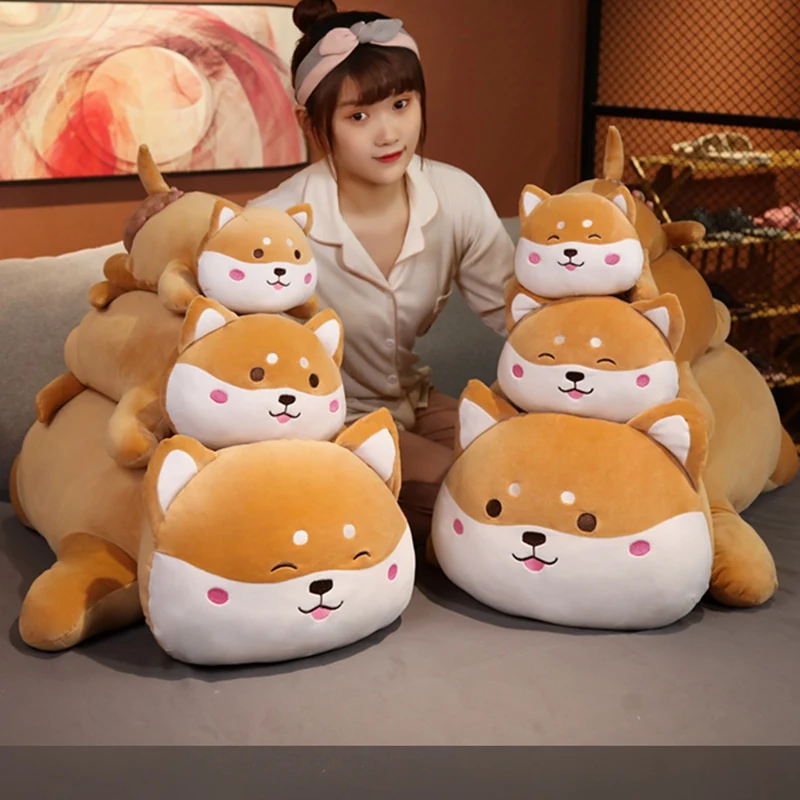 

40-100cm Cute Lying Akita Dog Plush Toy Stuffed Soft Animals Shiba Inu Chai Dog Sleep Doll Pillow Kawaii Toys Gift for Children