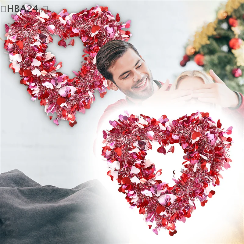 Венки в форме сердца на День святого Валентина красные розовые мишуры венки с