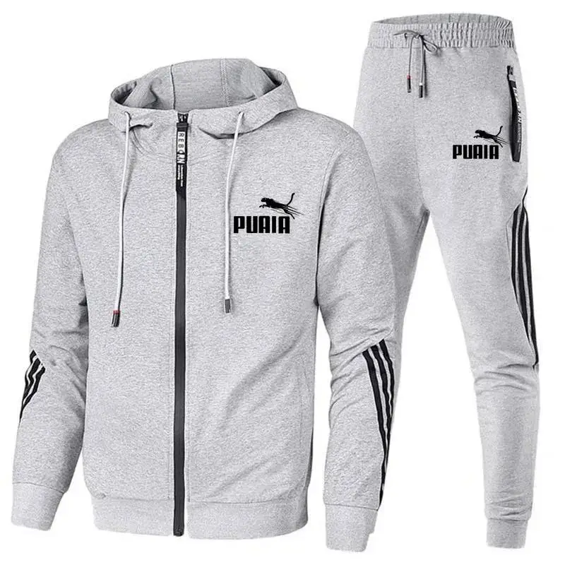 Фото Модный спортивный костюм для мужчин, новый осенний женский костюм + спортивные штаны в полоску, комплект из 2 предметов для бега, фитнеса, баскетбола, бега №2