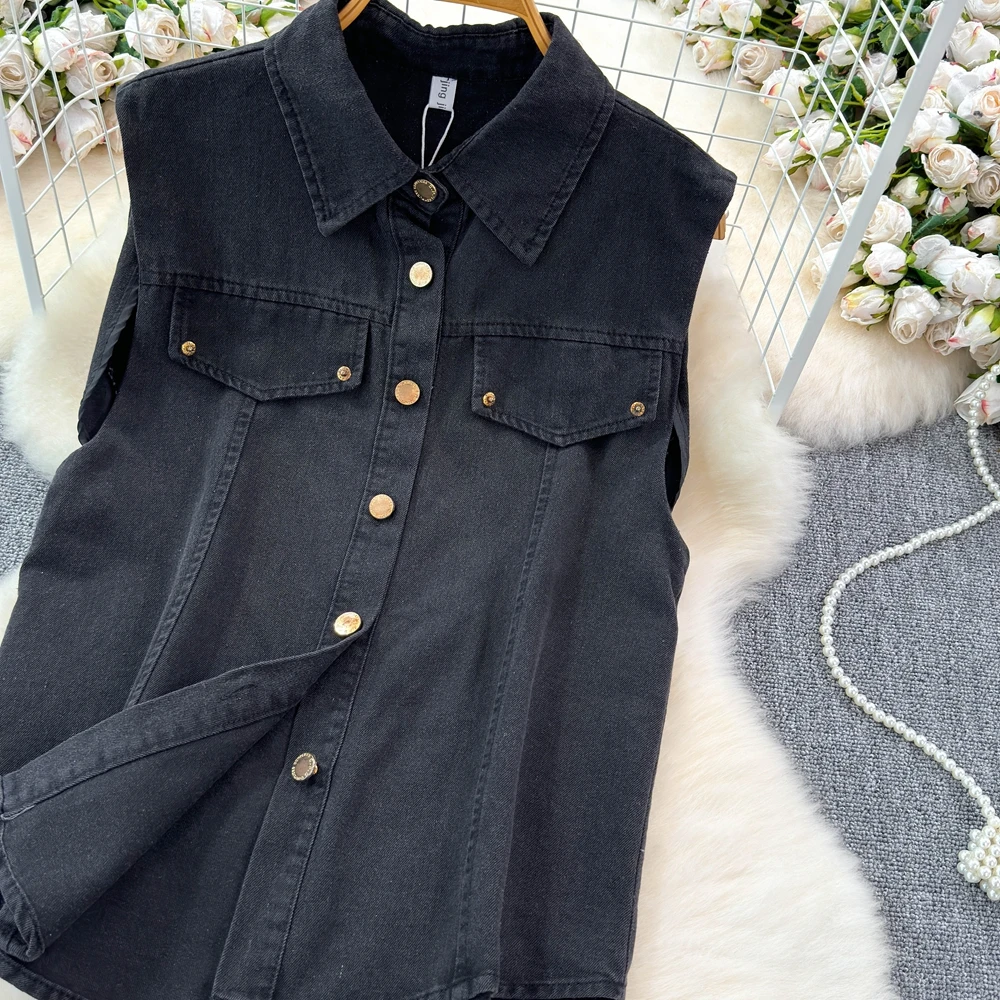 Женский джинсовый жилет модный костюм летние топы с тонкой талией + короткие юбки