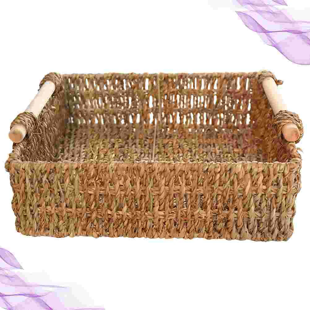 

Basket Baskets Storage Woven Wicker Rattan Seagrass Organizer Desktop Sundries Organizing Bread Makeup Rectangular Bathroom
