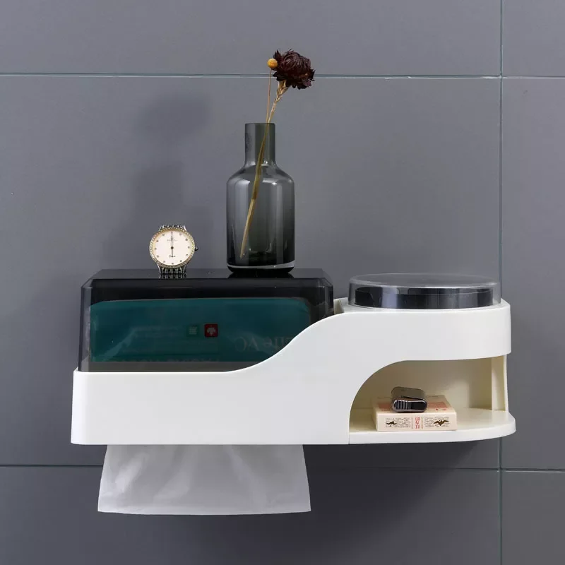 

Waterproof Tissue Box Multifunctional Toilet Paper Holder Wall Mounted Wc Paper Stand Case With Ashtray And Storage Platform