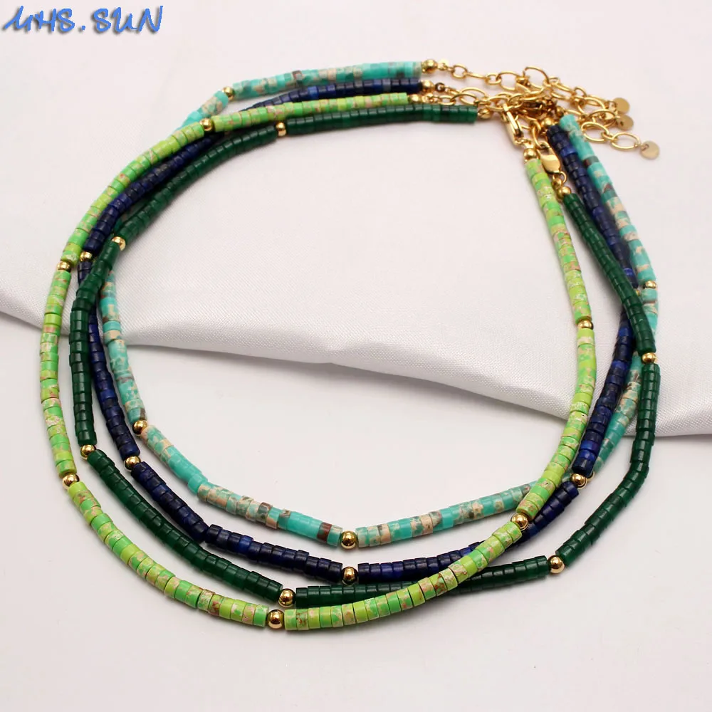 

MHS.SUN 2023 1PC Fashion Natural Stone Beads Chain Necklace Colorful Women Collar Stackable Necklace Jewelry For Party Gift