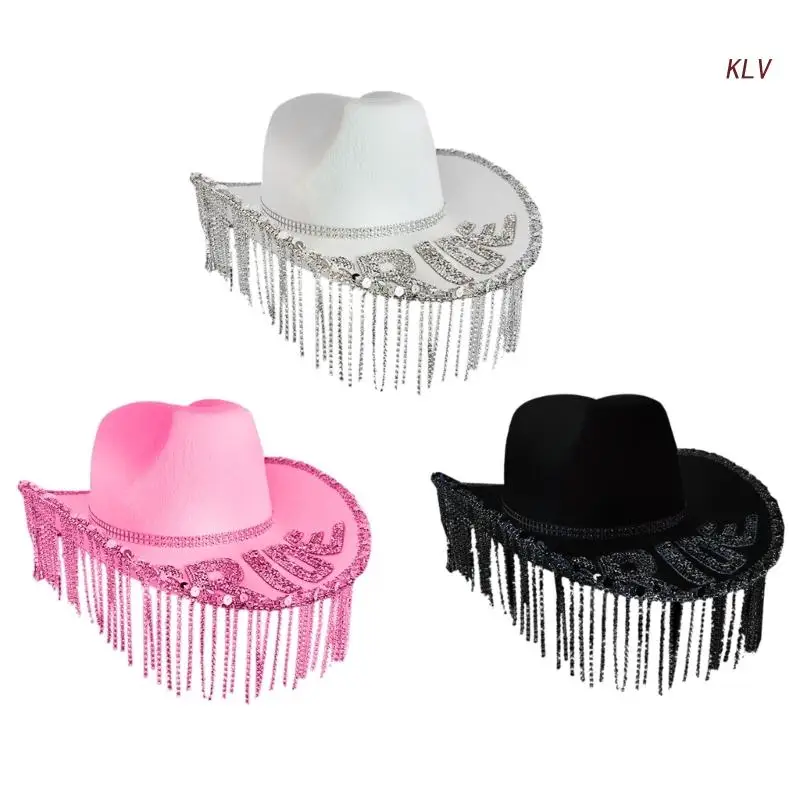 

Шляпа невесты, ковбойская шляпа, Западная шляпа Cowgirl для женщин, реквизит для фотографий для девочек, блестящие кисточки для девичника