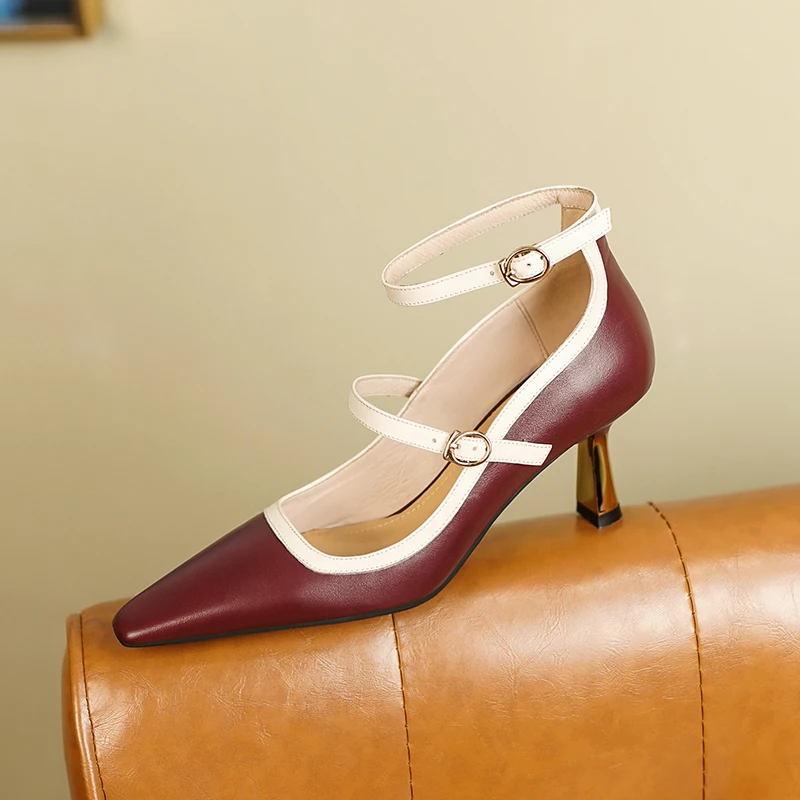 

2022 new spring women pumps natural leather 22-24.5cm cow leather Upper ankle strap Buckle Mary Janes shoes for women shoes