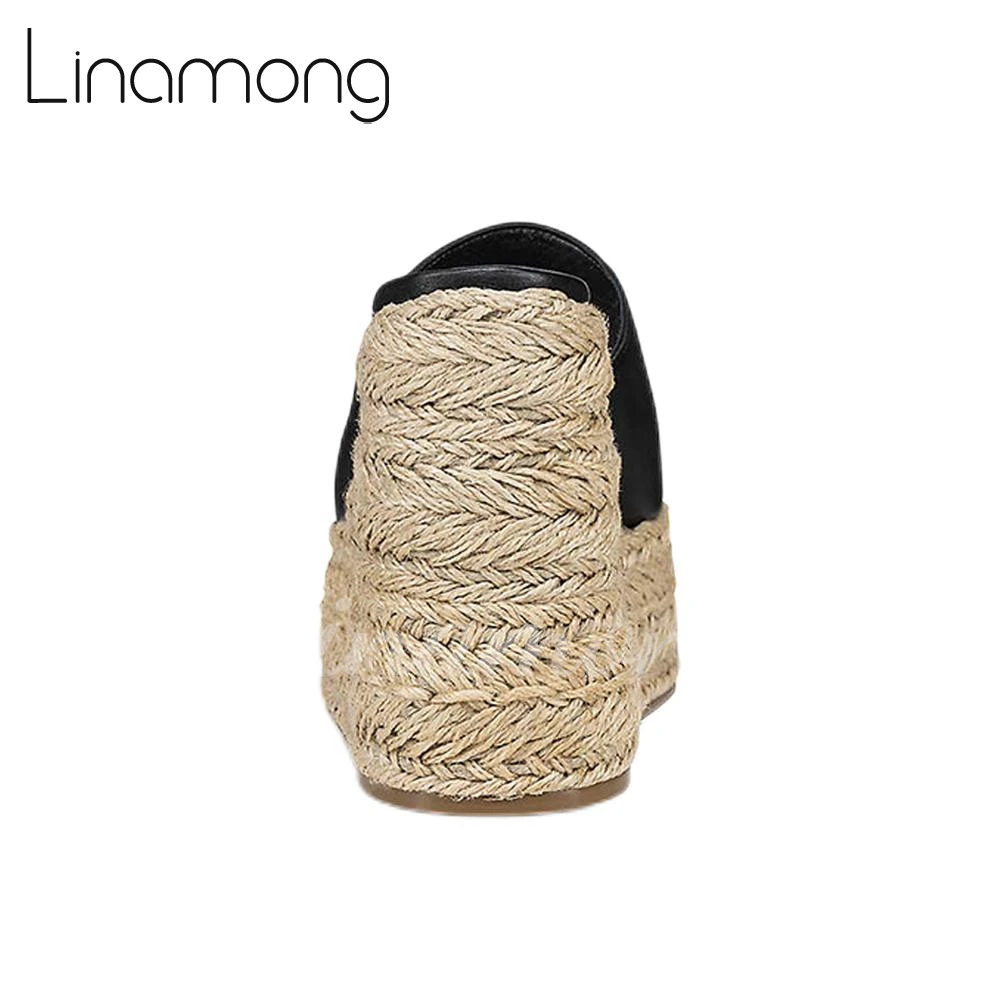 Solid Color Leather Espadrilles Slippers Peep Toe Slip On Summer Shoes for Women Black Brown Leather Concise Platform Sandals