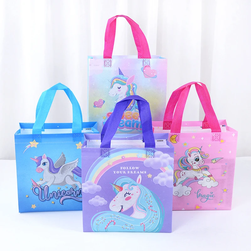 

4pcs Rainbow Unicorn Gift Bags Dinosaur Party Tote Bag Nonwoven Fabric Candy Packaging Bag Baby Shower Birthday Party Decoration