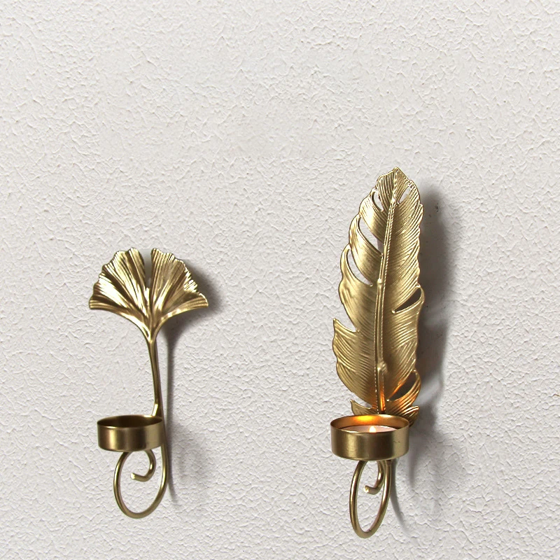 Металлический настенный подсвечник в форме листа из кованого железа поделки с